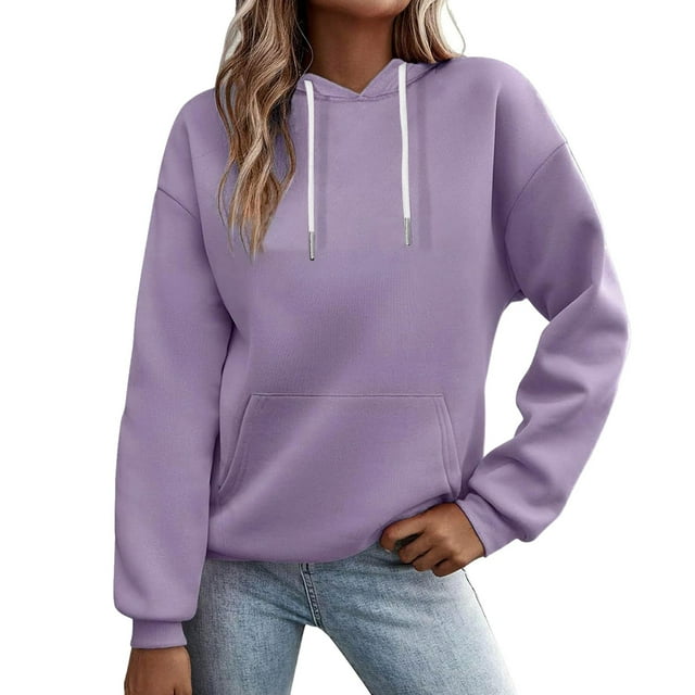 IMENGL Chandail à Capuchon d'Automne Uni avec Poche, Violet m, Taille M-2TG