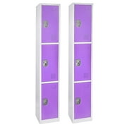 AdirOffice 72'' 3-Tier Key Lock Purple Steel Storage Locker 2/Pack (629-203-PUR-2PK)