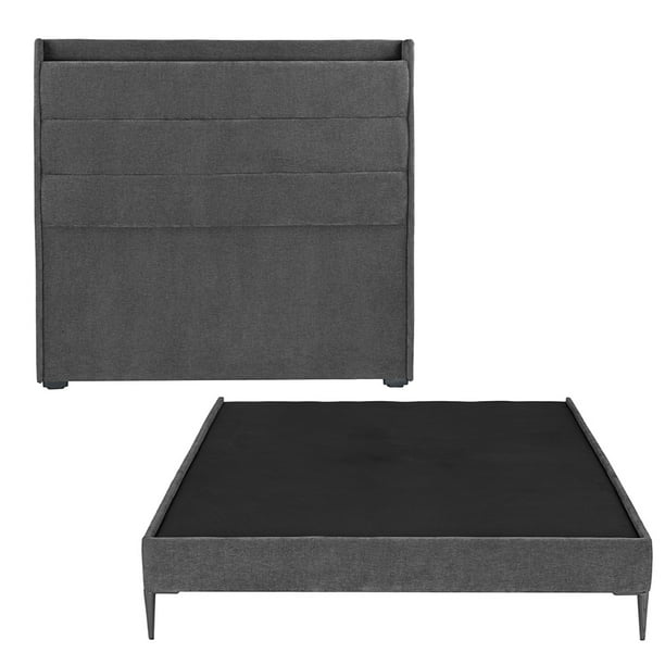 Base Cama Slim Individual + Cabecera Wing Trinity Dark Grey