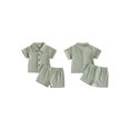 thumbnail image 2 of BemeyourBBs Toddler Baby Boy Summer Clothes 0 6 12 18 24 Months 2 3 4 Years Newborn Baby Boys Summer 2 Piece Outfits Short Sleeve Pocket Button Down Shirt and Shorts Set, 2 of 9