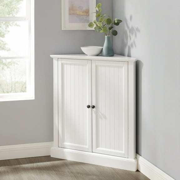 Corner Pantry Cabinet - White Kitchen Storage, Stackable, 36" Height