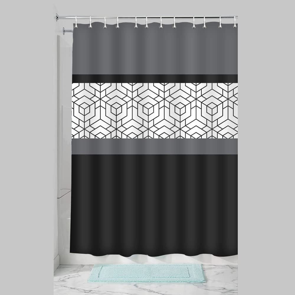 Narrow Size Stall 36"x72" Modern Farmhouse Shower Curtain Set for Bathroom with Hooks Grey Black White Boho Bath Curtain Abstract Plaid Water Repellent Polyester Shower Curtain Trim