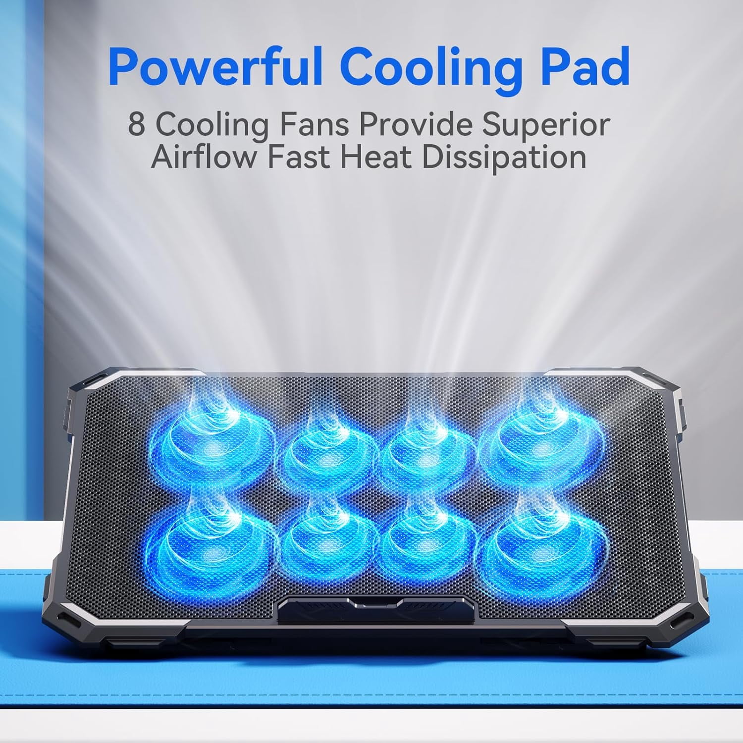 Laptop Cooling Pad with 8 Cooling Fans, Cooling Pad for Laptop Fan 13-15.6 Inch, Laptop Cooler Stand with 6 Height Adjustable, Notebook Cooler Pad with Two USB Port [2025 Version]