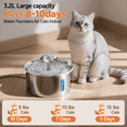thumbnail image 3 of Cat Water Fountain Stainless Steel, YUWENUS 108oz/3.2L Pet Fountain with Water Level Window Automatic Water Dispenser with 4 Replacement Filters for Cats, Dogs, 3 of 12