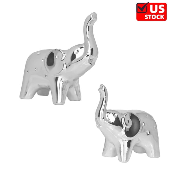 A Pair Elephant Statue Home Decor,Modern Style Figurines,Sculpture for Office Desktop Bookshelf Living Room (Ceramics Silver)