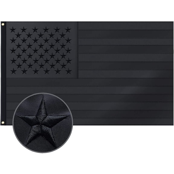 WowKing All Black American Flag 3x5 Ft US Flag, Embroidered Stars, Sewn Stripes, Brass Grommets Blackout Tactical US Black Flag, Heavy Duty 300D Polyester USA Flags