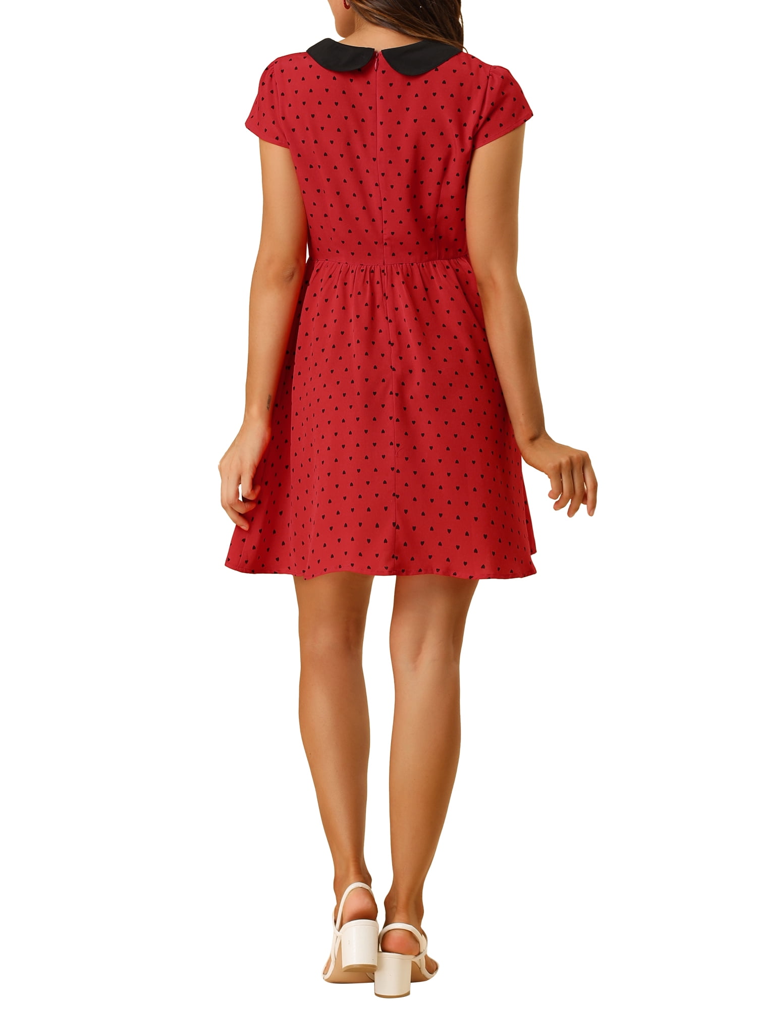 DARING DIVA Polka Dots Peter Pan Collar Above Knee Dress L Red