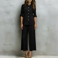 thumbnail image 6 of Laqbezok Women's Cotton Linen 2-Piece Set, Casual 3/4 Sleeve Button Down Shirt and Wide Leg Pants Outfit, Loose Fit Solid Color Summer Lounge Tracksuit with Pockets, 6 of 6