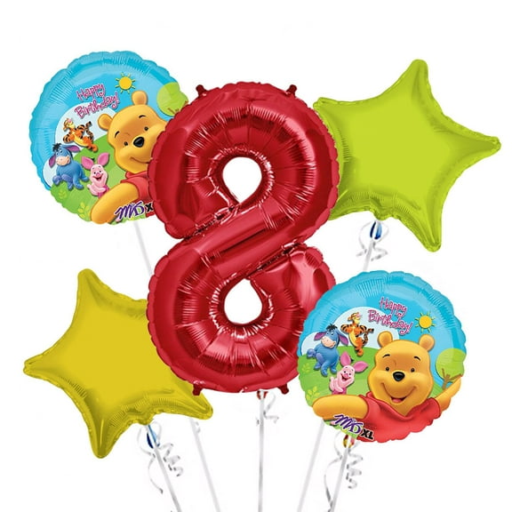 Winnie the Pooh Balloon Bouquet 8th Birthday 5 pcs - Party Supplies