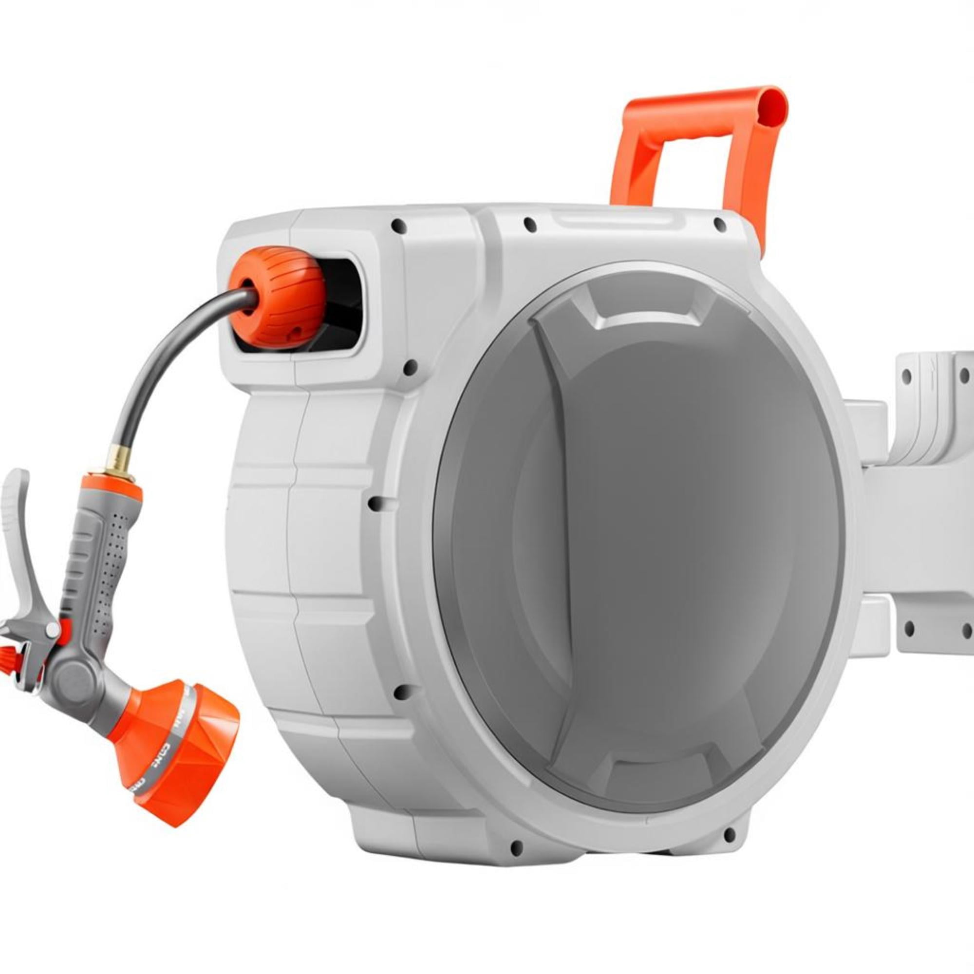 Retractable Garden Hose Reel, 1/2" x 65ft Wall Mount Hose Reel with 9-Pattern Nozzle, Any Length Lock, 180° Swivel Bracket for Yard, Lawn