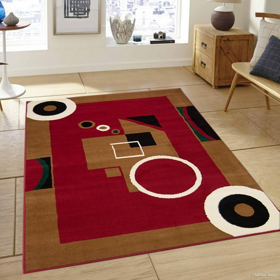 Allstar Red Area Rug. Contemporary. Abstract. Traditional. Formal. Shapes. Spirals. Circles (5' 2" x 7' 1")