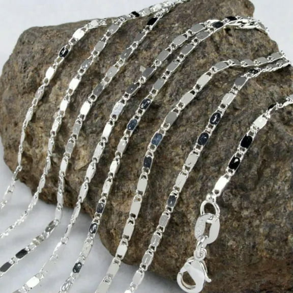 K-KED Bulk 925 Silver Flat Link Chain Necklace Fashion Delicate Jewelry for Pendant 16"-30"-30"-1pc