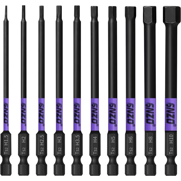 Allen Key Drill Bit Set 10PCS 100MM Allen Key Socket Set H15-H10 1/4 Inch Hex Shank Hex Screwdriver Bits Sets Magnetic Screwdriver Bits for Assembling Furniture S2 Steel Wrench