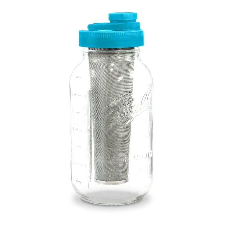 Cold Brew Coffee Maker Kit: Wide Mouth for Coffee, Infused Tea, Alcohol - 1 Quart 32 oz Teal Lid