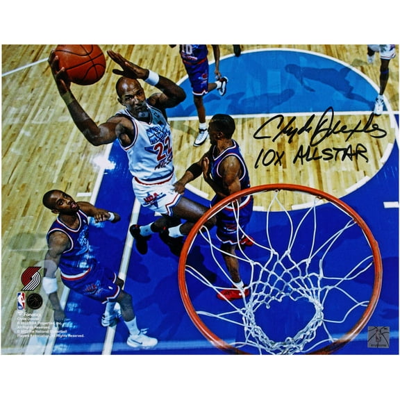 Clyde Drexler Portland Trailblazers Autographed 11" x 14" 1994 NBA All-Star Dunk Photograph with "10x All-Star" Inscription - Fanatics Authentic Certified