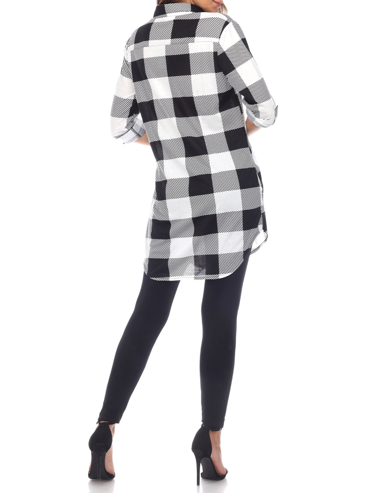 White Mark Women's Light Weight Plaid Print Tunic with Pockets