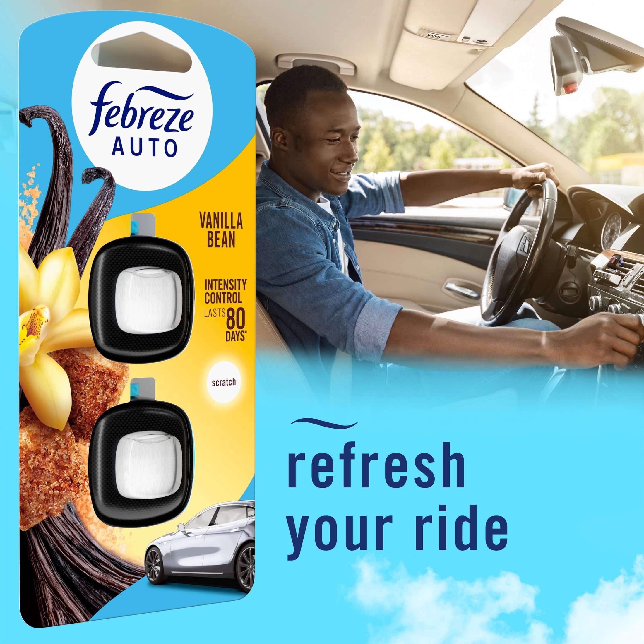 Febreze Auto Air Freshener, Car Vent Clip, Vanilla Bean, 2 Count