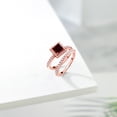 thumbnail image 4 of Gem Stone King 18K Rose Gold Plated Silver Women Wedding Engagement Ring Band Bridal Set Princess Red Garnet and Moissanite 1.48cttw, 4 of 5