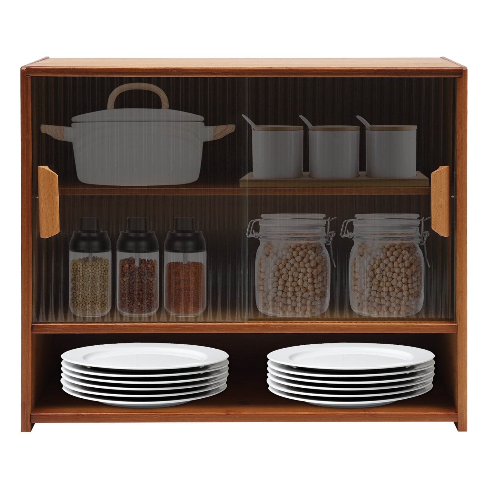 Wood Counter-top Cabinet Kitchen Pantry Sideboard with Sliding Glass Doors 21.6*11*18.1 in