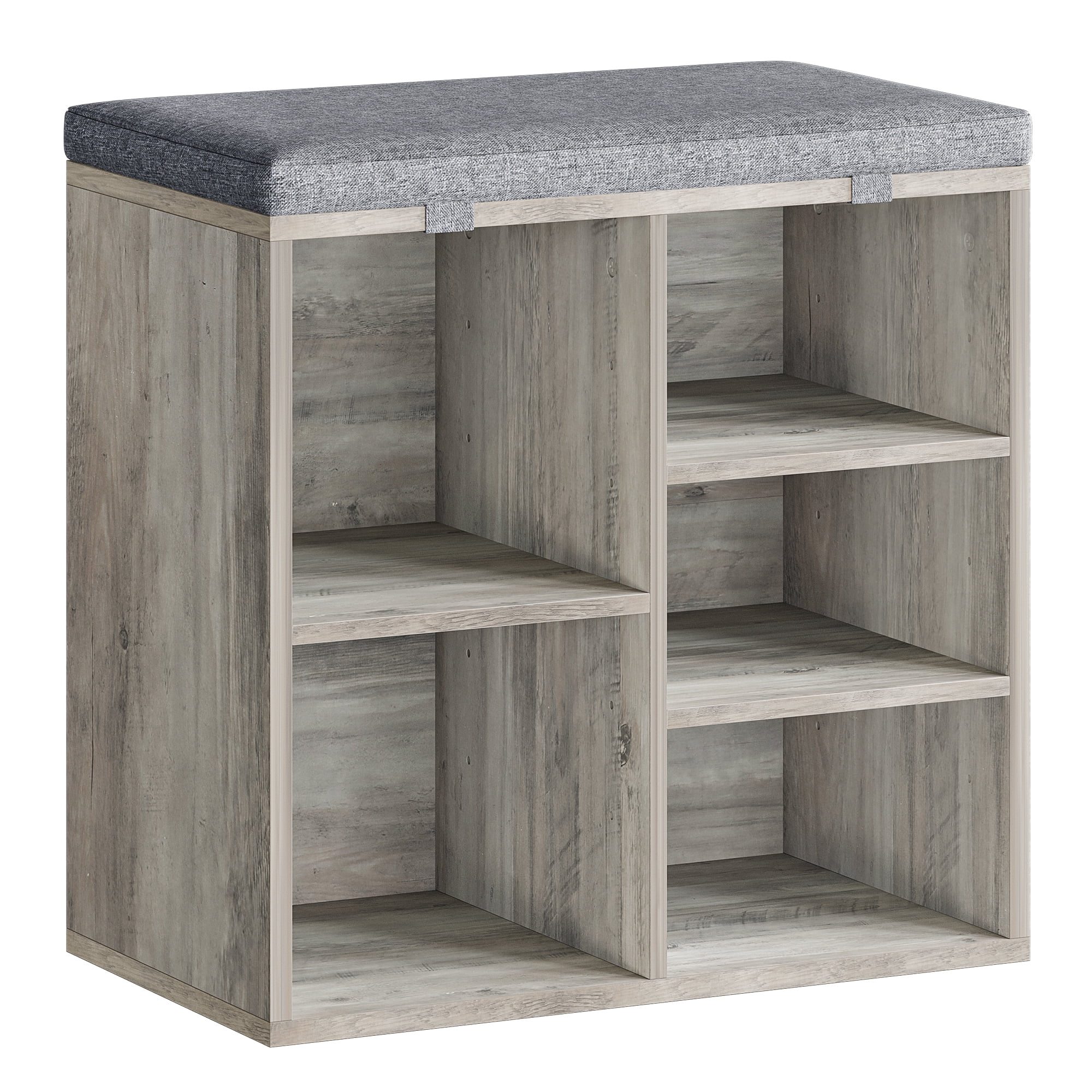 Accreate 20 Inch Shoe Storage Bench with Cushion and Side Pocket – 10 Cubbies Shoe Rack with Adjustable Shelves, Gray