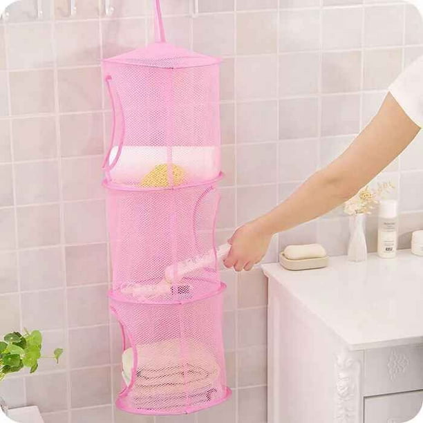 Red de almacenamiento rosa para niños, cesta de almacenamiento de juguetes colgante de malla plegable para juguetes de peluche, ropa pequeña, calcetines de lencería