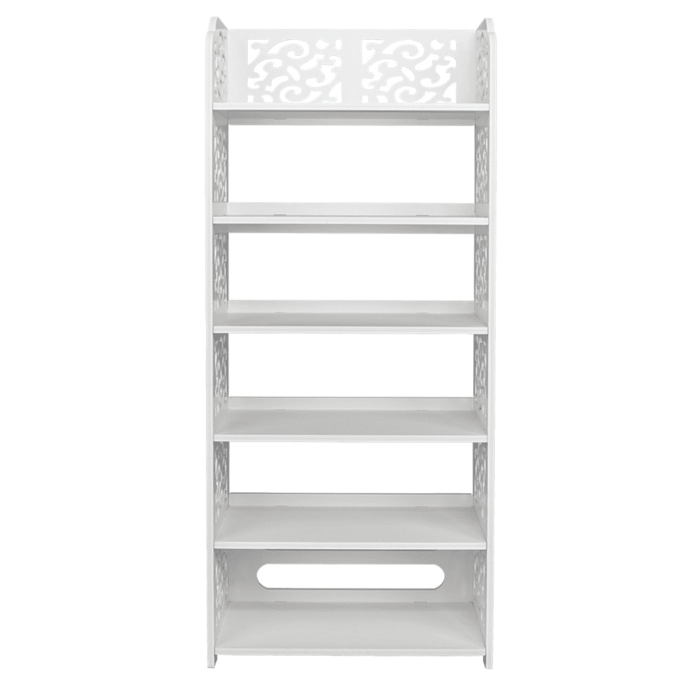 Tcbosik 6-Tier Carved Shoe Rack, Wood-Plastic Waterproof Storage Shelf for Shoes, Plants & Decor, 16.54"W Easy-Install Organizer for Home Entryway or Bedroom (White)