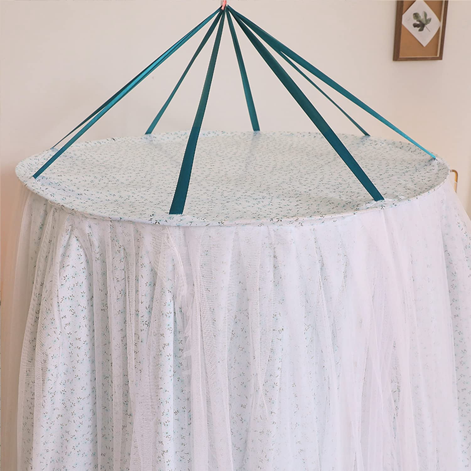 Luxurious Bed Canopy for Girls & Adults, Large Elegant Double Layer Bed Curtain Canopy Drapes, Round Dome Lace Princess Canopies Netting (Fresh)