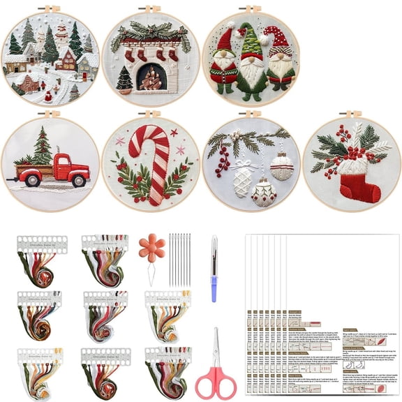Christmas Embroidery Kit for Adults Beginners Complete Cross Stitch Set with Threads Needles Festive Holiday DIY Craft for Home Decor 5.9 x 0.4 Inches