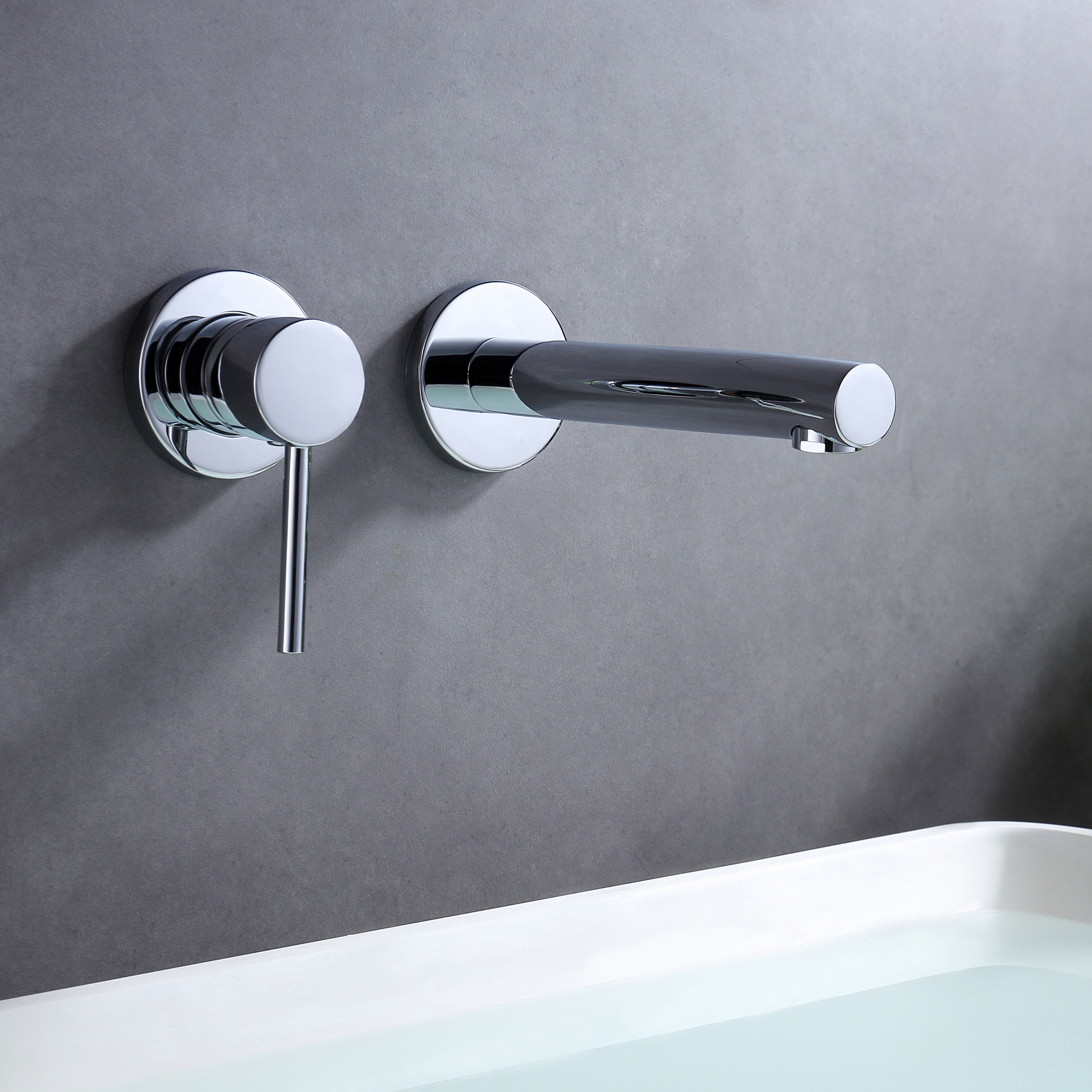 Sumerain Single Handle Left-Handed Wall Mount Bathroom Faucet in Chrome