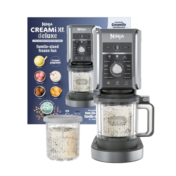 Ninja CREAMi Deluxe XL Ice Cream Maker, Sorbet, Milkshakes, Frozen Yogurt, & More, 11 One-Touch Programs, (2) 24 Oz Family-Sized Tubs & Lids, NC501 Stone Silver