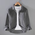 thumbnail image 2 of Camisas De Vestir Para Hombre Slim Fit Camisa de pana retro para hombre con solapa de color liso Camisa de manga larga a la moda (Grey, XL), 2 of 4