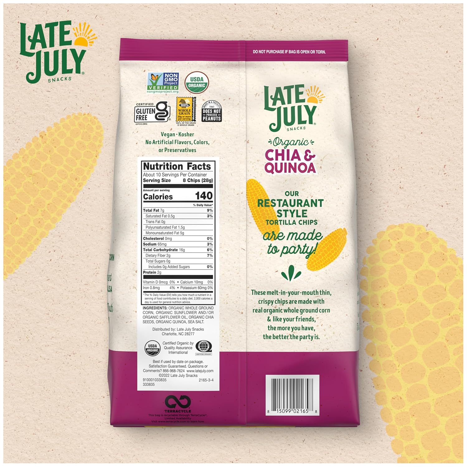 (Pack of 9) Late July Snacks Thin & Crispy Organic Chia & Quinoa Tortilla Chips, 10.1 oz