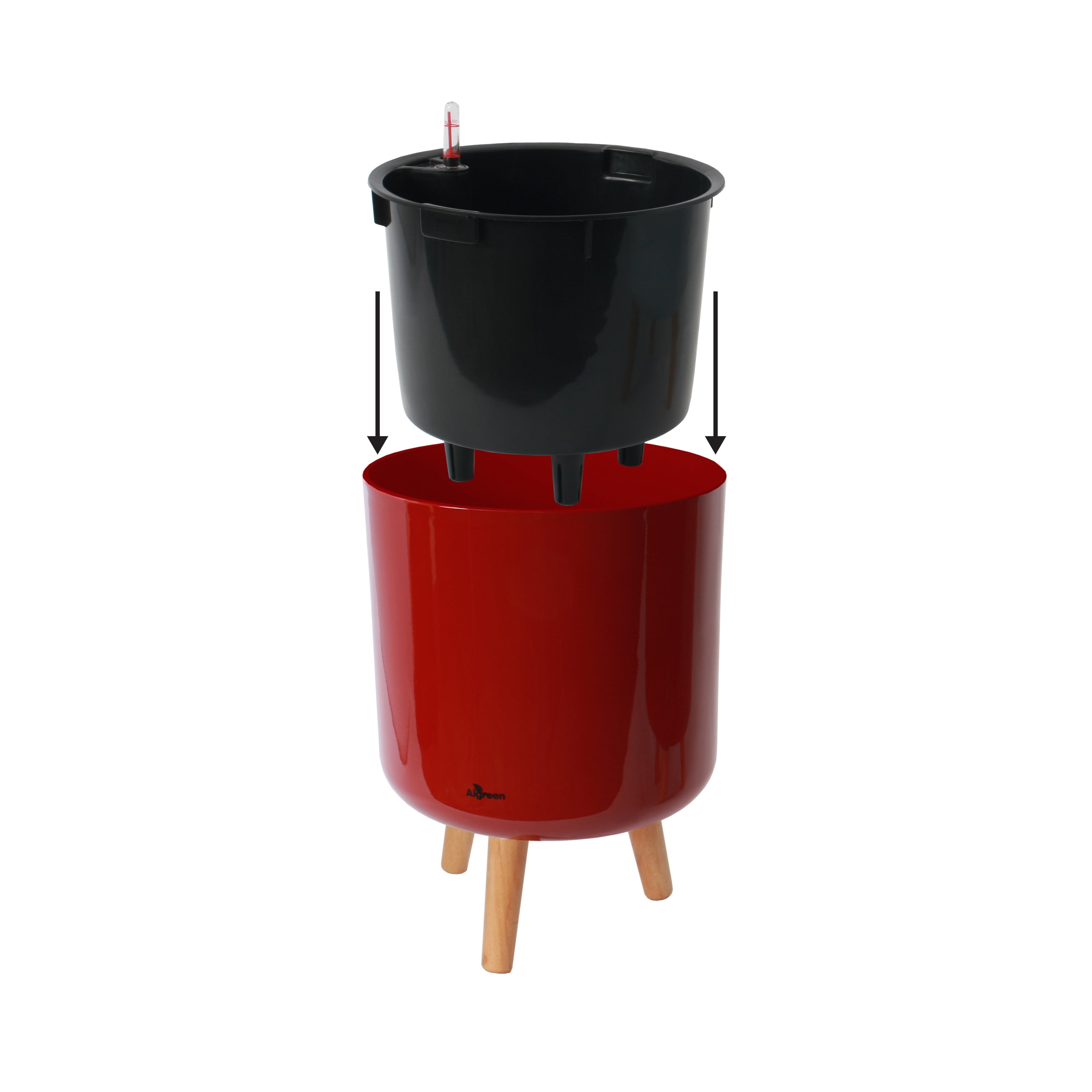 Algreen Modena 8.5" Self-Watering Planter with Stand, Gloss Red