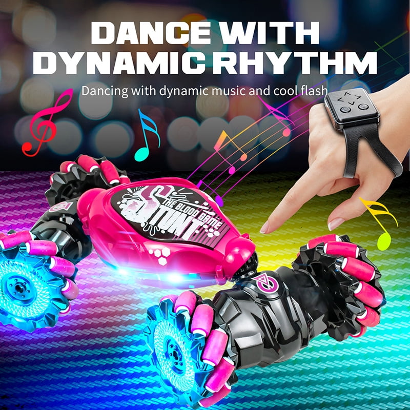 Gesture Sensing RC Stunt Car with Light & Music,Gesture Sensing Twist Car,Drift Stunt 2.4GHz Remote Control Cars, 360掳 Flips Rotating Off Road Vehicle for Kids Gifts (Red)