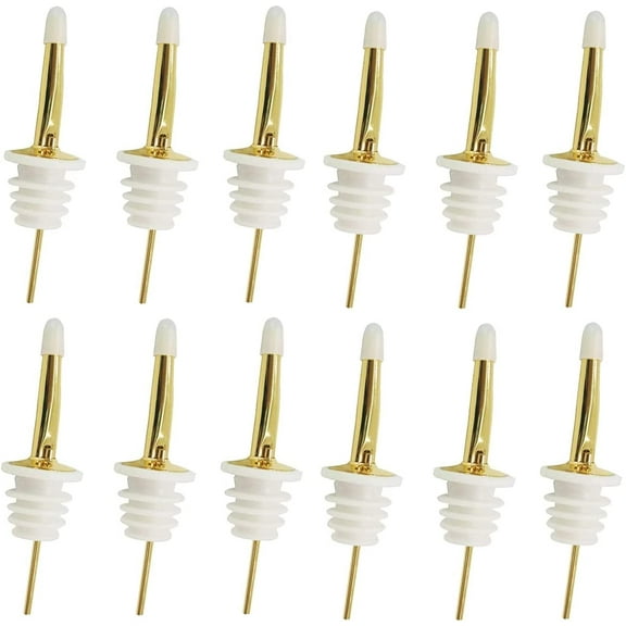 24 Pack Liquor Pour Spouts Set - Stainless Steel bottle spout and Liquor Pourers Dust Caps Covers Gold White
