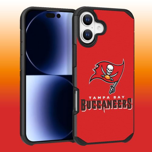 Apple iPhone 16 (6.1) - NFL Licensed Tampa Bay Buccaneers Team Logo on Red Textured Dual Layer Case