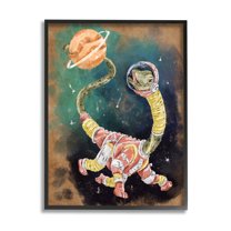 Stupell Industries Dinosaur in Outer Space Animals & Insects Painting Black Framed Art Print Wall Art, 11 x 14