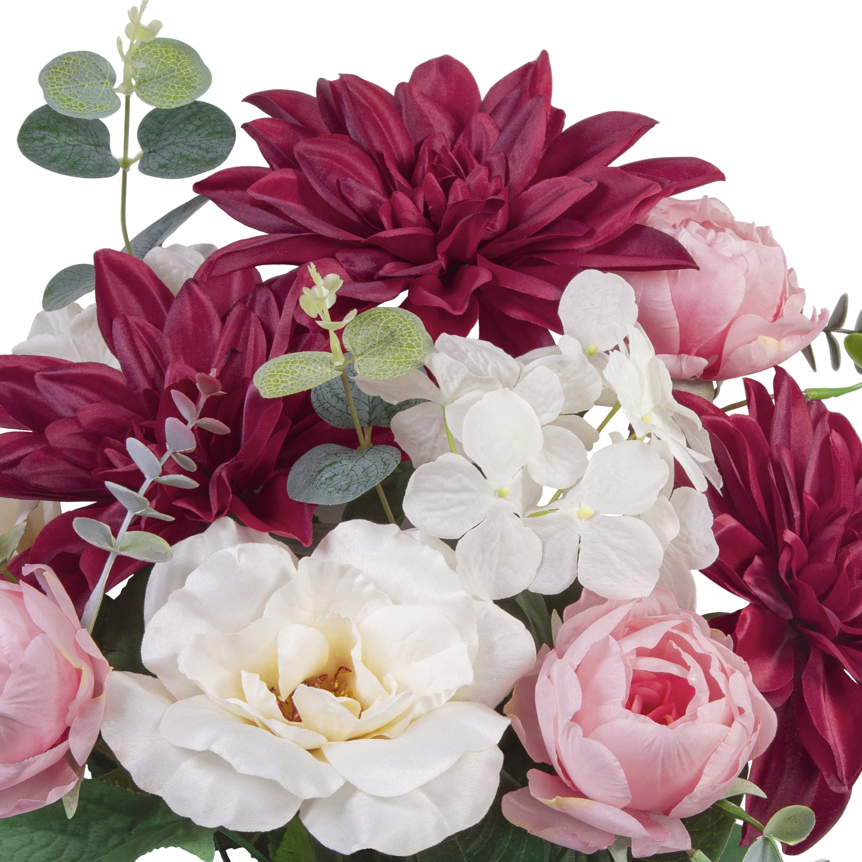 19-inch Artificial Silk Burgundy Dahlia & White Tea Rose Mixed Flower Bouquet, for Indoor Use, by Mainstays