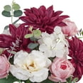 thumbnail image 3 of (2 pack) 19-inch Artificial Silk Burgundy Dahlia & White Tea Rose Mixed Flower Bouquet, for Indoor Use, by Mainstays, 3 of 9
