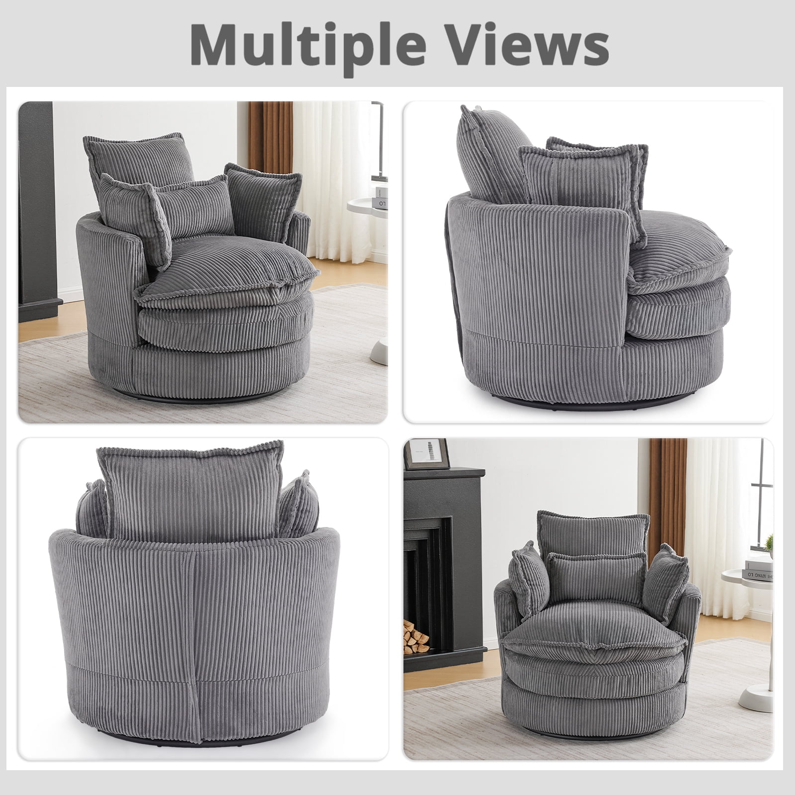 Ktaxon Swivel Corduroy Round Chair, 360-Degree Rotation Accent