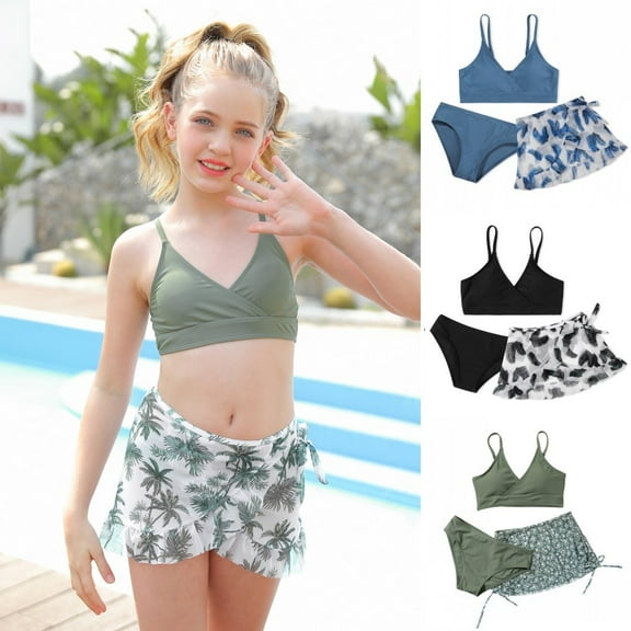SILVERCELL 7-14Y Girls Bikini Swimsuits Bikinis Bathing Suit Beachwear, 3 Pieces, Size 7-14T