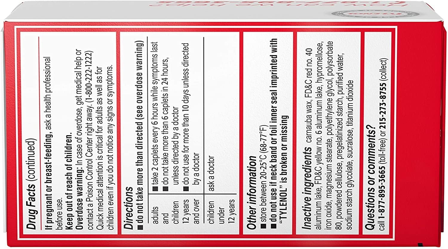 TYLENOL Extra Strength Acetaminophen Adult Pain Relief & Fever Reducer Coated Tablets, 100 ea (Pack of 2)