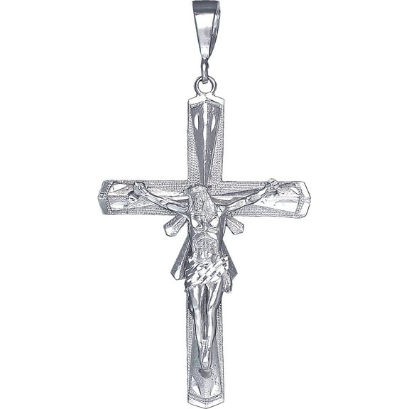 Huge Heavy Sterling Silver Cross with Jesus Pendant Necklace 4 Inches 21 Grams
