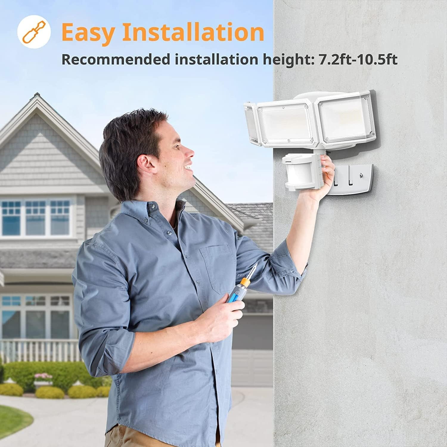 LEPOWER Battery Powered LED Flood Light Outdoor,1500 LM, 5000 K, IP65 Waterproof, Wireless Flood Light Battery Operated, 3 Head Motion Detector Light for Garage, Yard, Porch, White