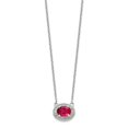 thumbnail image 1 of 14K White Gold charm pendant Cable necklace with Gemstone Ruby Oval Red Diamond Round 18 in 11 mm 1, 1 of 1