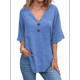 thumbnail image 1 of Camiseta de y Algodón para Mujer, Informal, con Doble Botón Frontal, Abierta, Azul Real, Talla M, 1 of 3