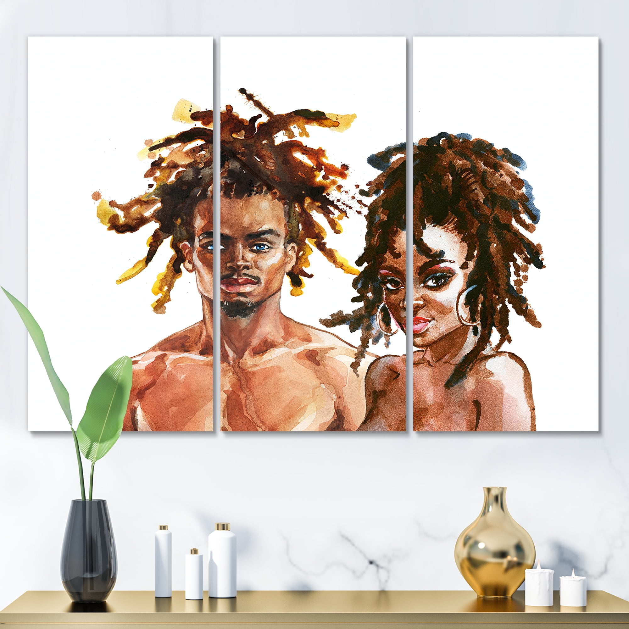 Designart ' Portrait of African American Couple ' Modern Canvas Wall Art Print