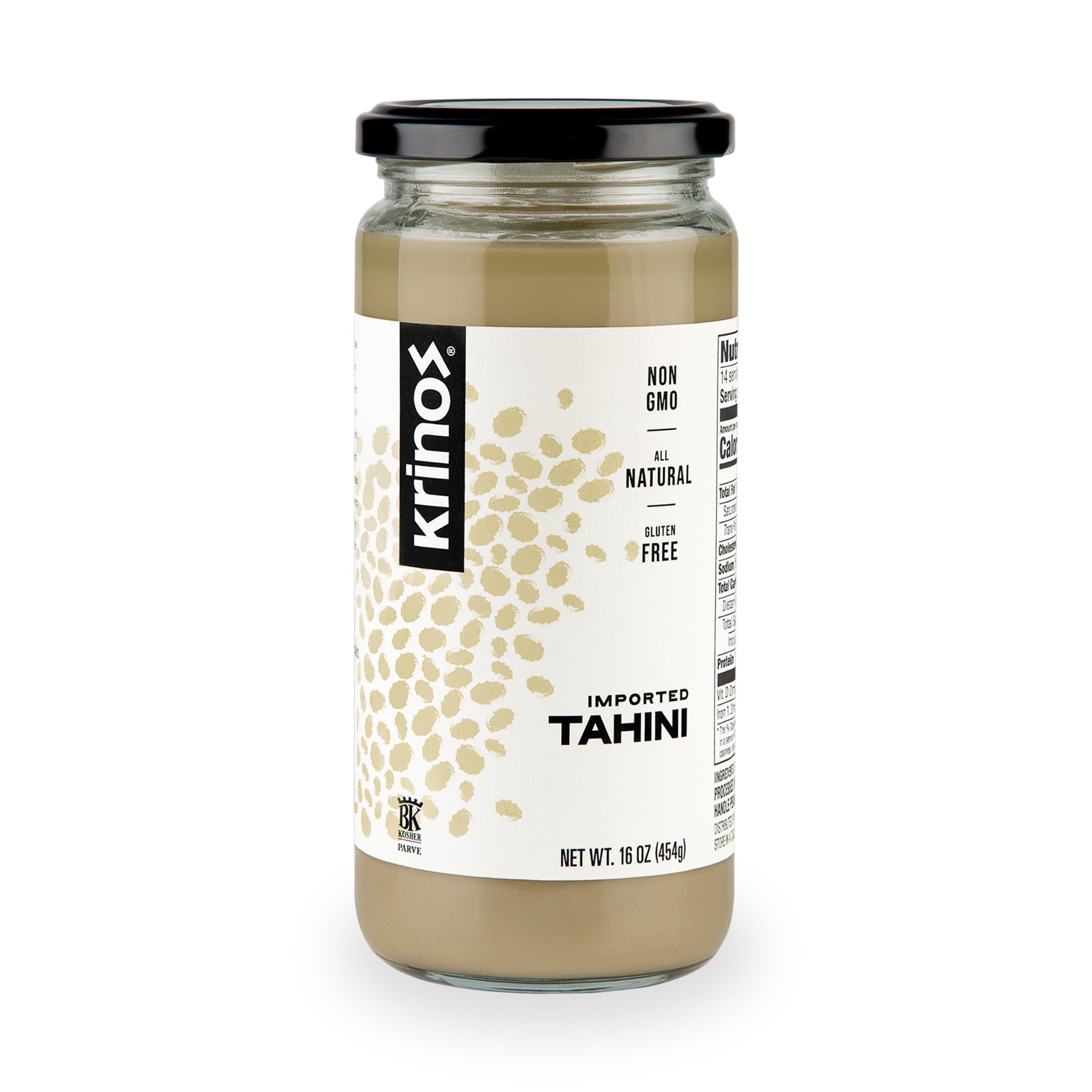 (6 pack) Krinos Tahini Spread with Velvety Texture 16oz Jar - Premium Sesame Paste