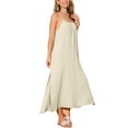 thumbnail image 3 of INSPIRE CHIC Women's Summer Dresses Linen Maxi Sundress Loose Tie Waist Spaghetti Strap Cami Casual Beach Dress S Beiges, 3 of 6