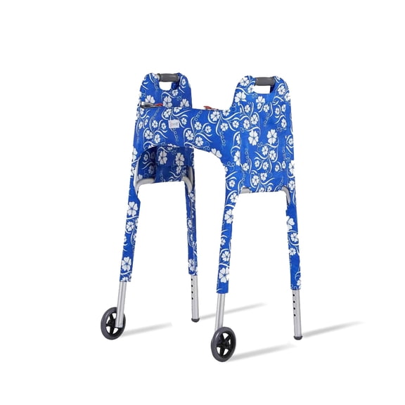 Jover Walker Cover (Blue Floral) - Stylish Fabric Cover with Pockets for Standard Folding Walker, Walker Accessories, Washable Polyester, Matching Bag
